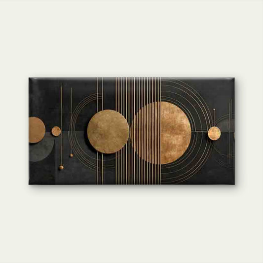 Minimalist Golden Circles Wall Art Canvas Office Home Room Framed 120x60cm