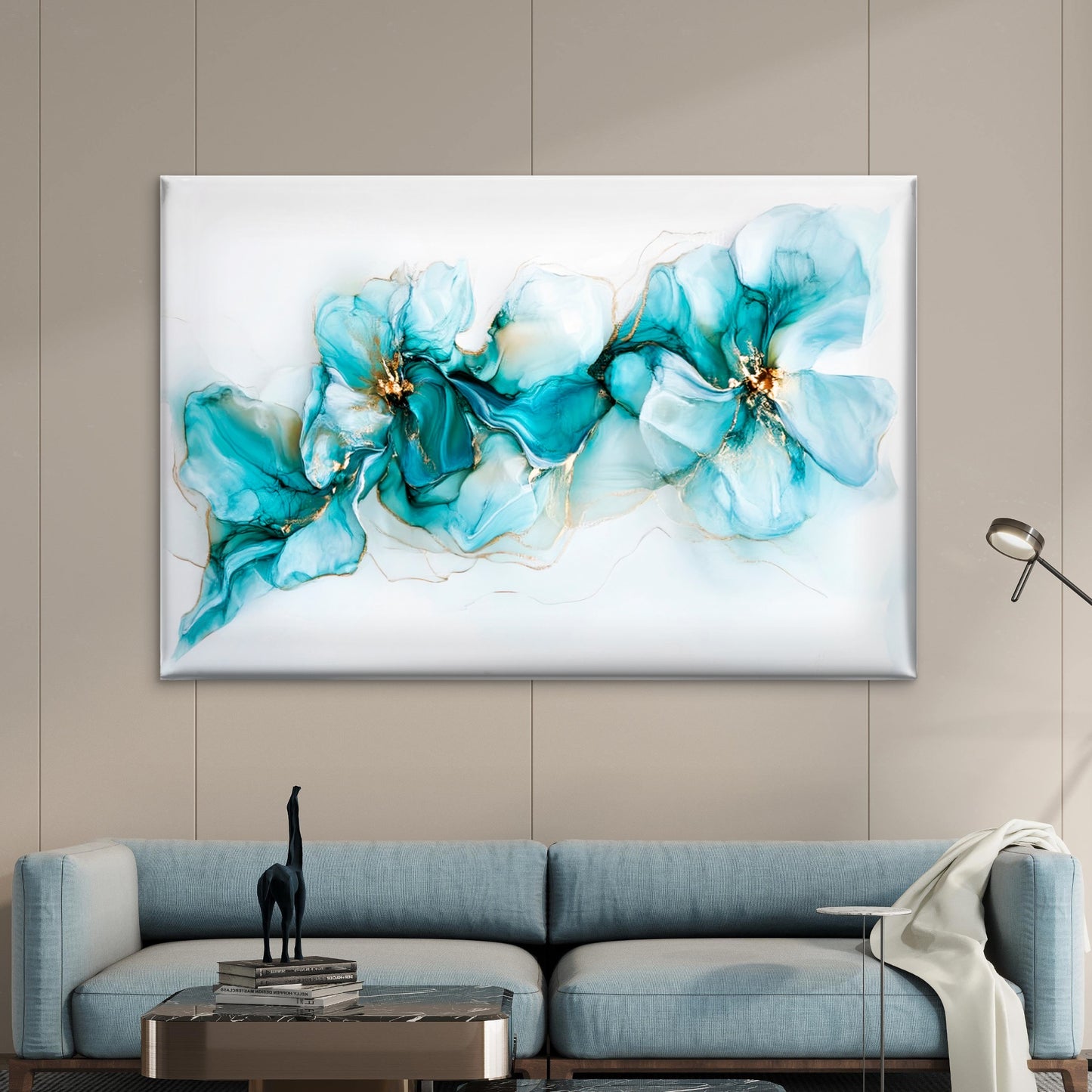 Modern Blue White Flowers Design Wall Art Decor 100% Australian Made