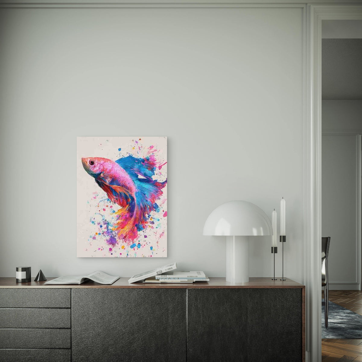 Colorful Splash Abstract Betta Fish Metal Print Ready to Hang