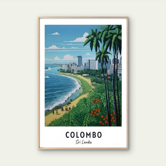 Beach Cityscape in Colombo Sri Lanka Travel Poster Print Wall Art