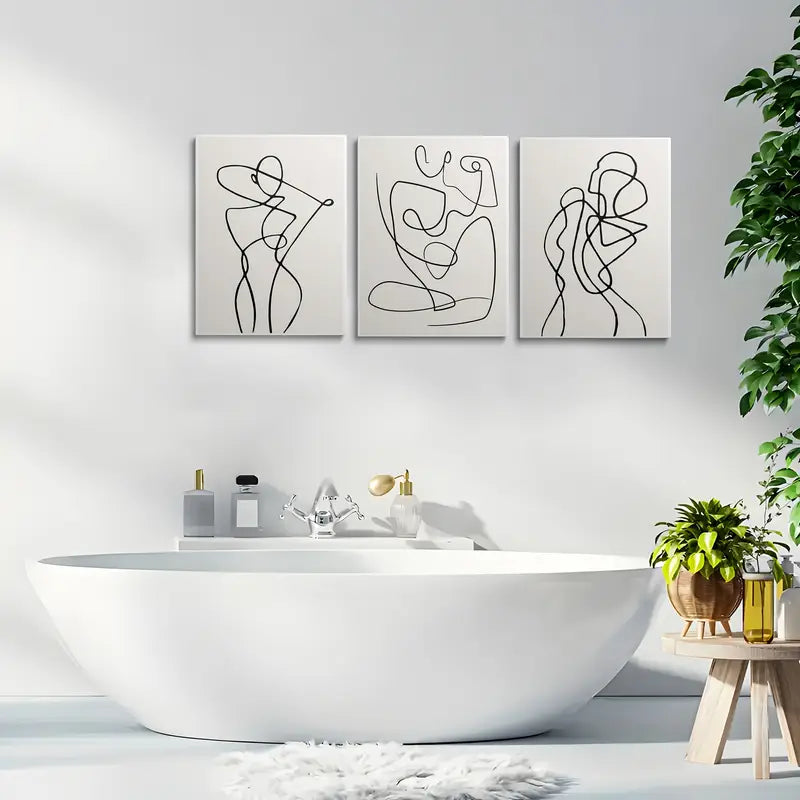 3pcs Abstract Black & White Minimalist Line Art Metal Print Ready to Hang Art