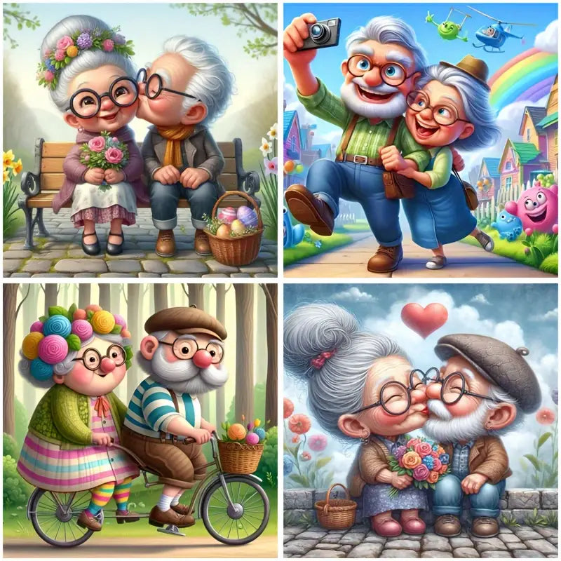 4pcs Fun Grandma Pattern Wall Art Canvas Framed