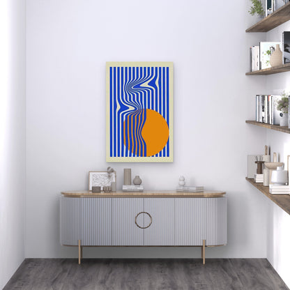 Geometric Blue Strips And Yellow Sphere. 60x90cm Metal Print Ready to Hang