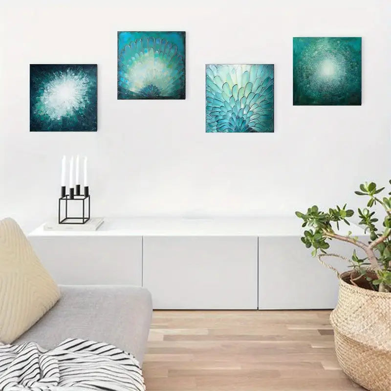 4pcs  Picture Teal Textured Paintin theme art   Wall Art Canvas Framed