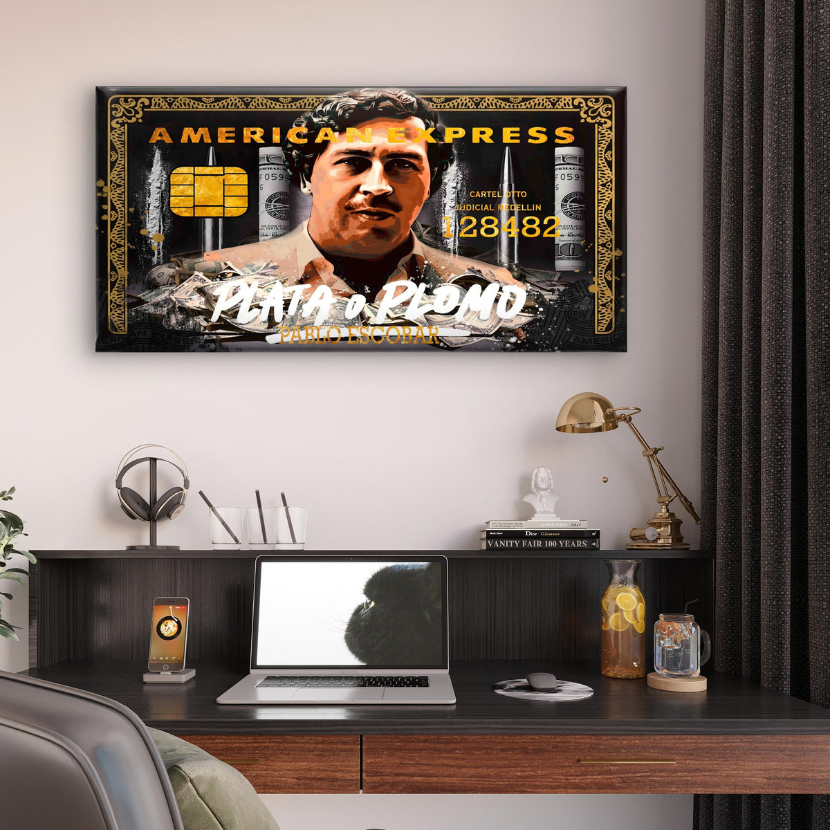 Cartel Boss Card Money Print Wall Art Canvas Office Home Room Framed 120x60cm