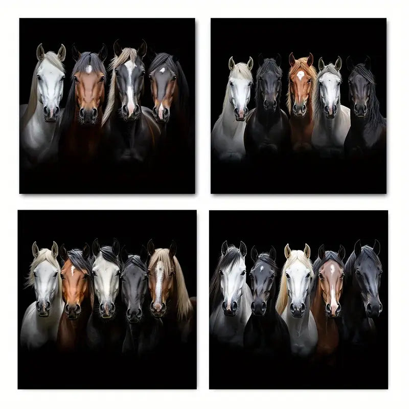 4pcs Five Colorful Horse  Wall Art Canvas Framed