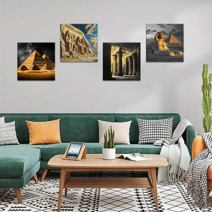 4pcs Deco Egyptian Pyramid & Sphinx  Wall Art Canvas Framed
