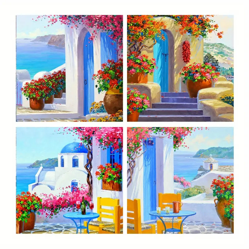 4pcs Red Poster, Maple Leaves Wall Art Canvas Framed