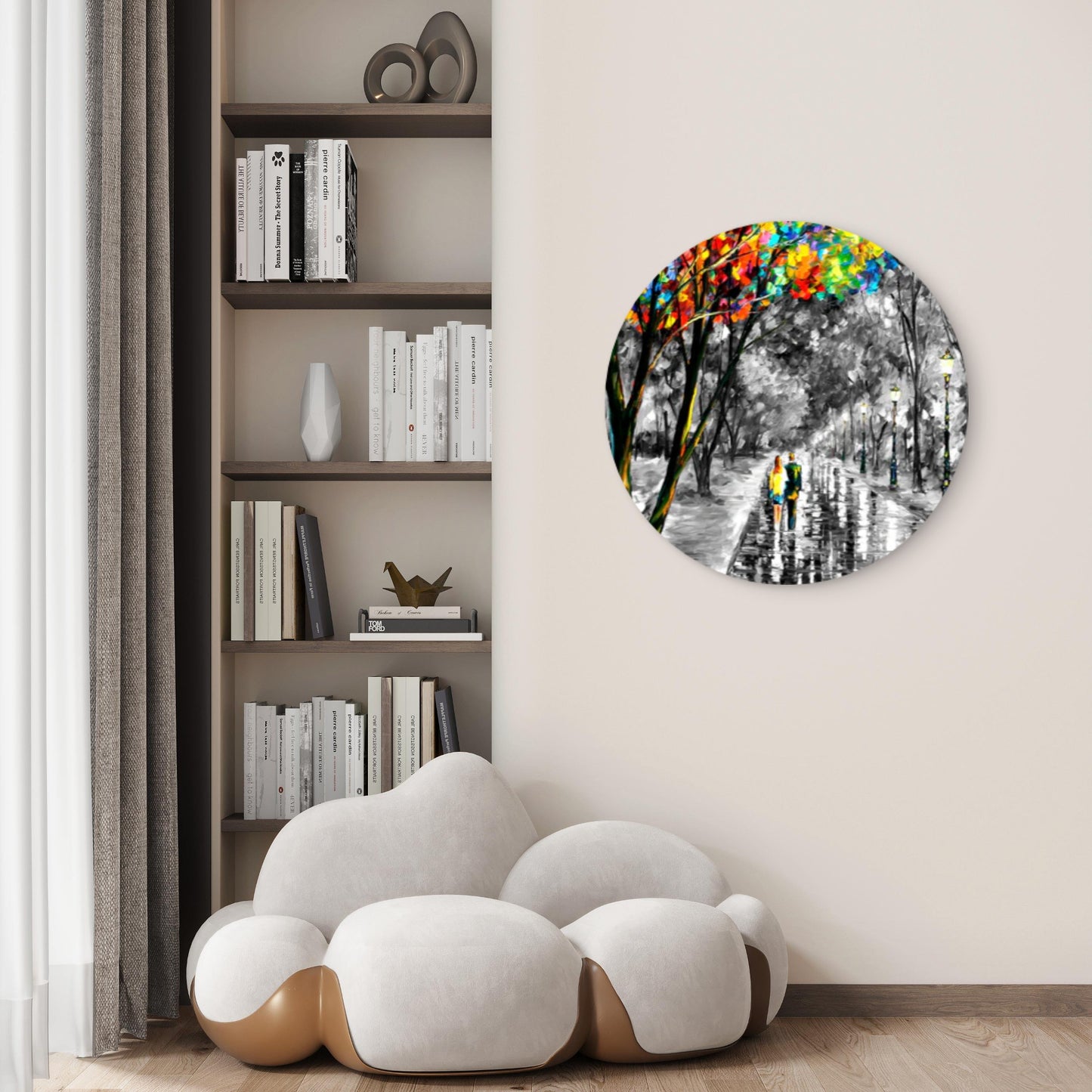 Black And White Couple Night Street Acrylic Glass Rounded Print Tempered Glass Wall Art 100% Made in Australia Ready to Hang