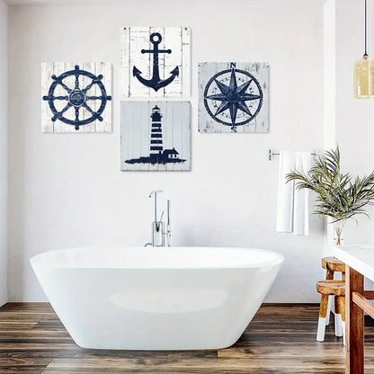 4pcs Compass Home Decor Wall Art Canvas Framed