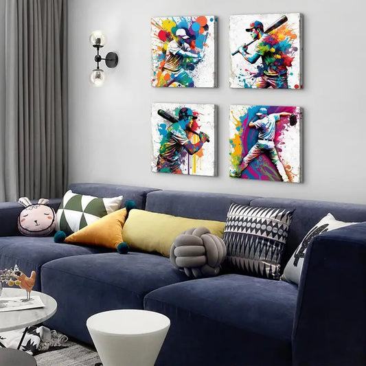 4pcs Watercolor Baseball Wall Art Canvas Framed