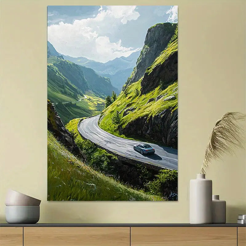 Mountain Road Scenic Landscape Art Poster 40x60cm Metal Print Ready to Hang
