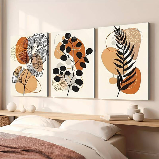 3pcs Modern Minimalist Abstract Plant Wall Art Set Canvas Framed 40x60cm - High Quality Print 100% Australian Made Wall Canvas Ready to Hang