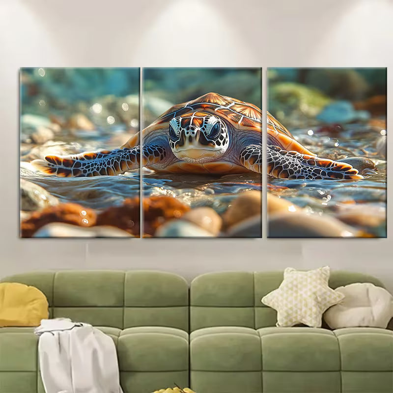 3pcs Baby Sea Turtle Ocean Metal Print Ready to Hang Art