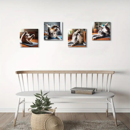 4pcs Charming Rustic Cat Wall Art Canvas Framed