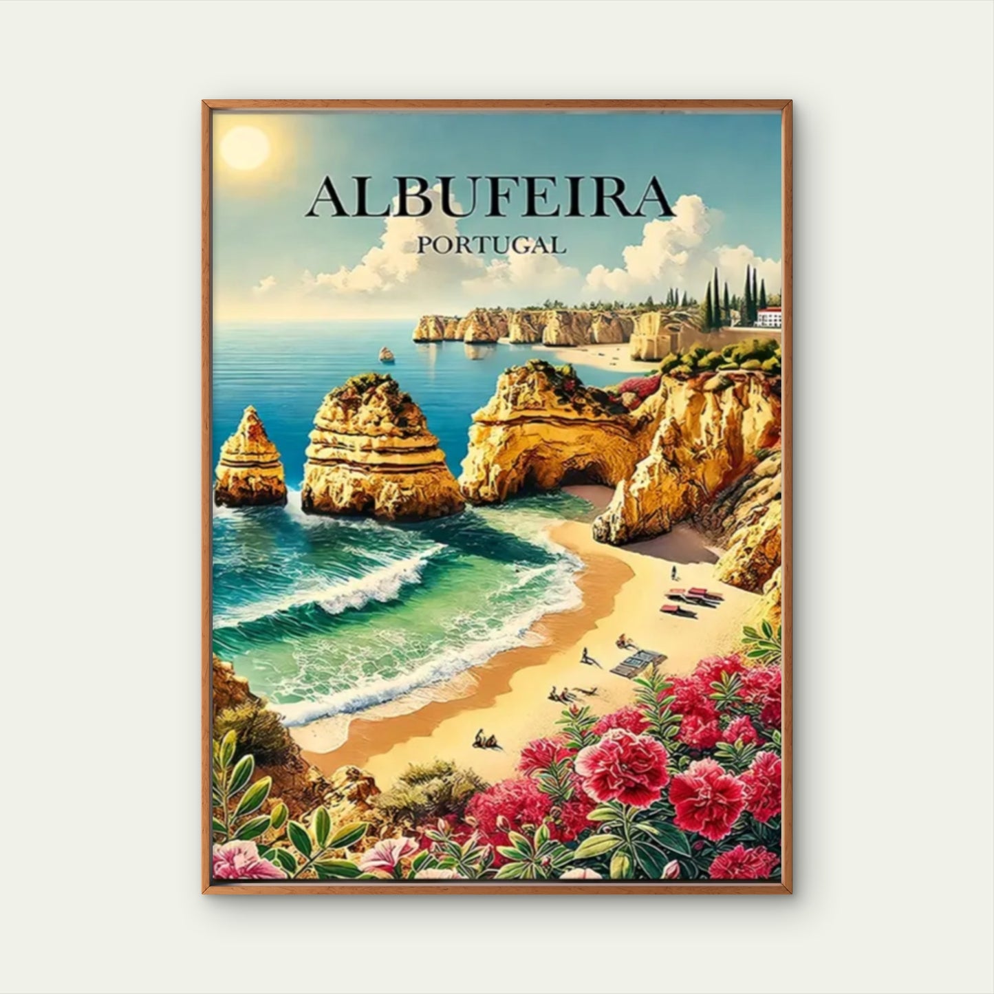 Portugal Albufeira Beach Landscape Painting Travel Poster Print Wall Art