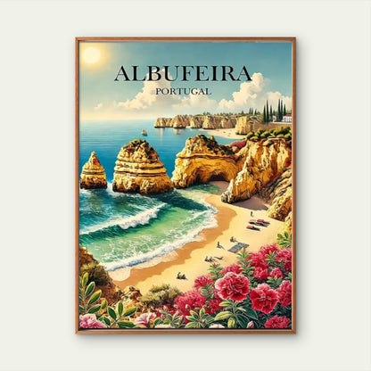 Portugal Albufeira Beach Landscape Painting Travel Poster Print Wall Art