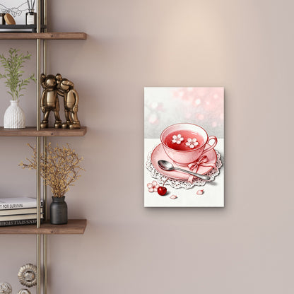 Delicate Pink Tea With Floating Sakura Petals Cherry 60x90cm Metal Print Ready to Hang