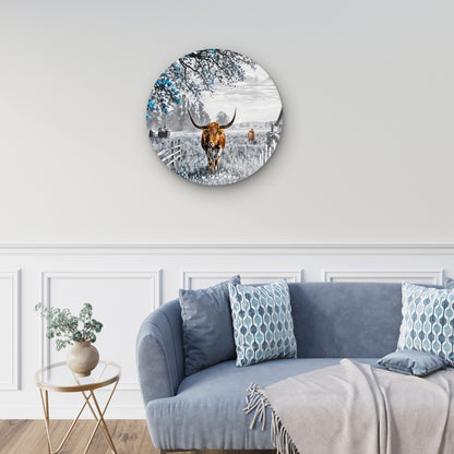 Black And White Highland Cow  Acrylic Glass Rounded Print Tempered Glass Wall Art 100% Made in Australia Ready to Hang (Copy)