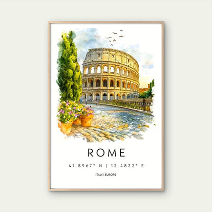 Vintage Italian Rome Colosseum Travel Poster Print Wall Art