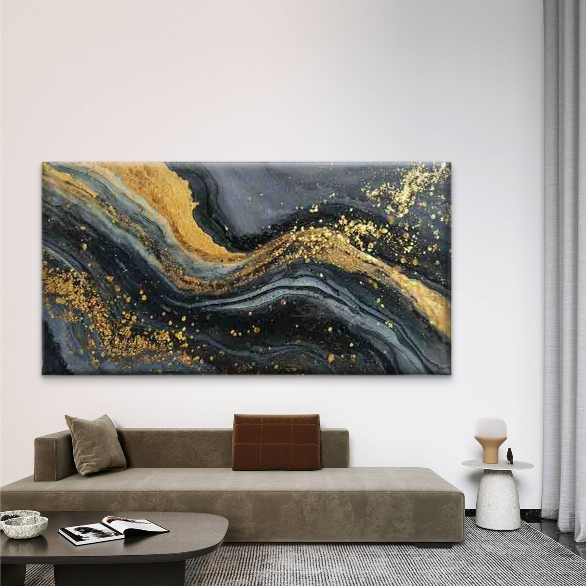 Black Golden Marble Wall Art Canvas Office Home Room Framed 120x60cm