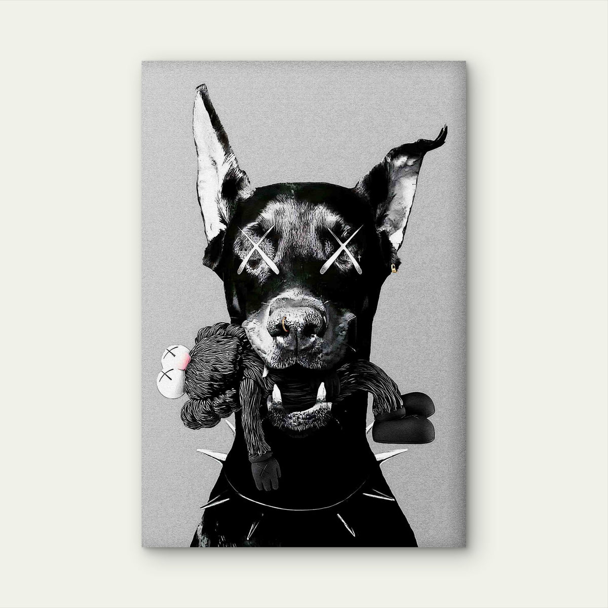 Doberman Spiked Collar Cross Eyes Pop Art 60x90cm Metal Print Ready to Hang