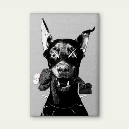 Doberman Spiked Collar Cross Eyes Pop Art 60x90cm Metal Print Ready to Hang