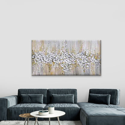 Abstract White Flowers Painting Wall Art Canvas Office Home Room Framed 120x60cm