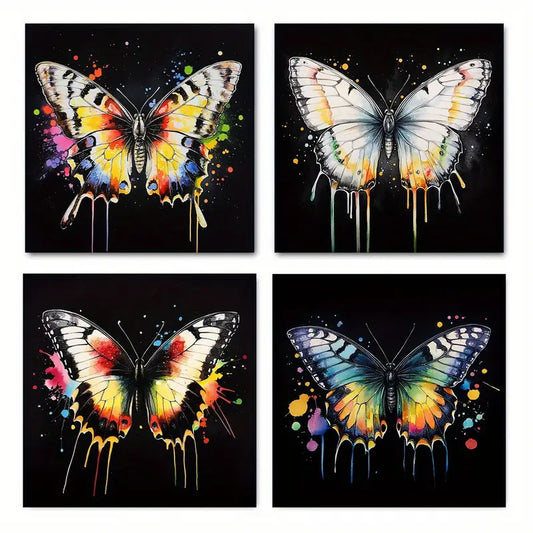 4pcs Vintage Abstract  Butterfly Art BA Wall Art Canvas Framed