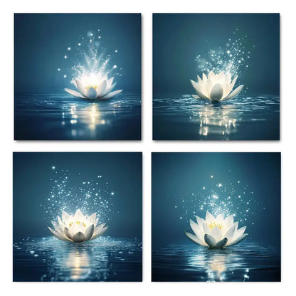 4pcs Lotus Flower Design  Wall Art Canvas Framed
