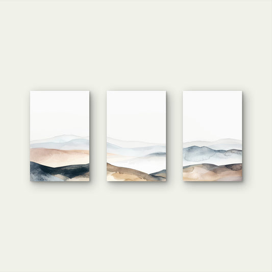 3pcs Beige Abstract Mountain Hills Ridge Wall Art Set Canvas Framed 50x70cm - High Quality Print 100% Australian Made Wall Canvas Ready to Hang