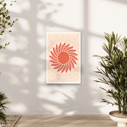 Sun and Sun Rays in Native American Style 40x60cm Metal Print Ready to Hang