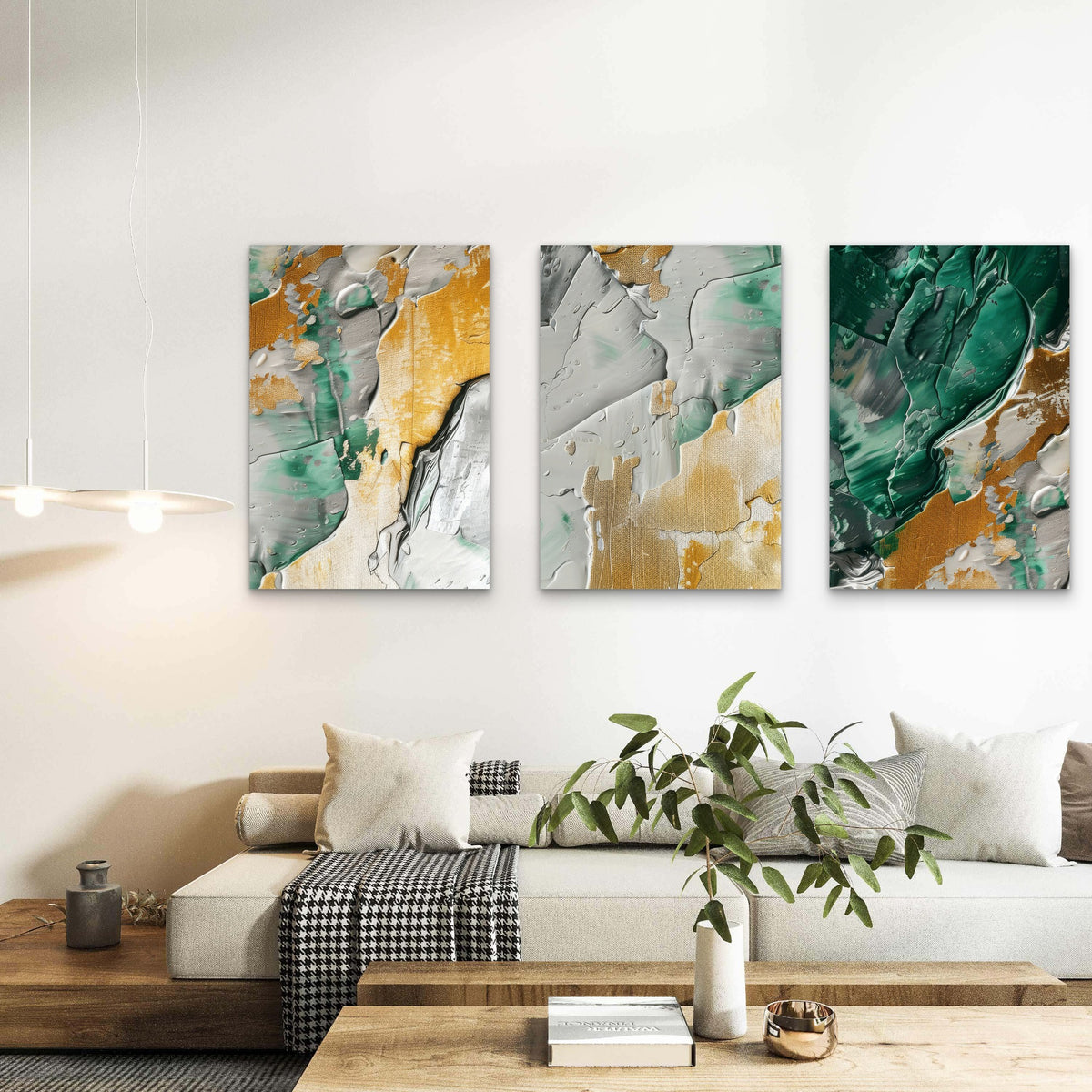3pcs Heavy Textured Teal Mint Gold Abstract Wall Art Set Canvas Framed 40x60cm - High Quality Print 100% Australian Made Wall Canvas Ready to Hang