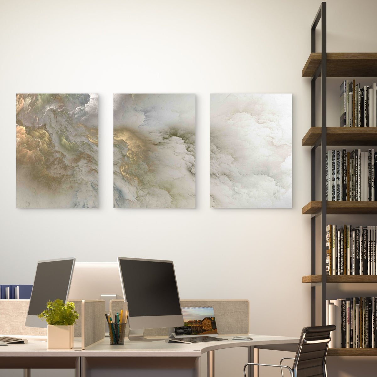 3pcs Ethereal Marble Cloud Abstract Earth Tones Metal Print Ready to Hang Art