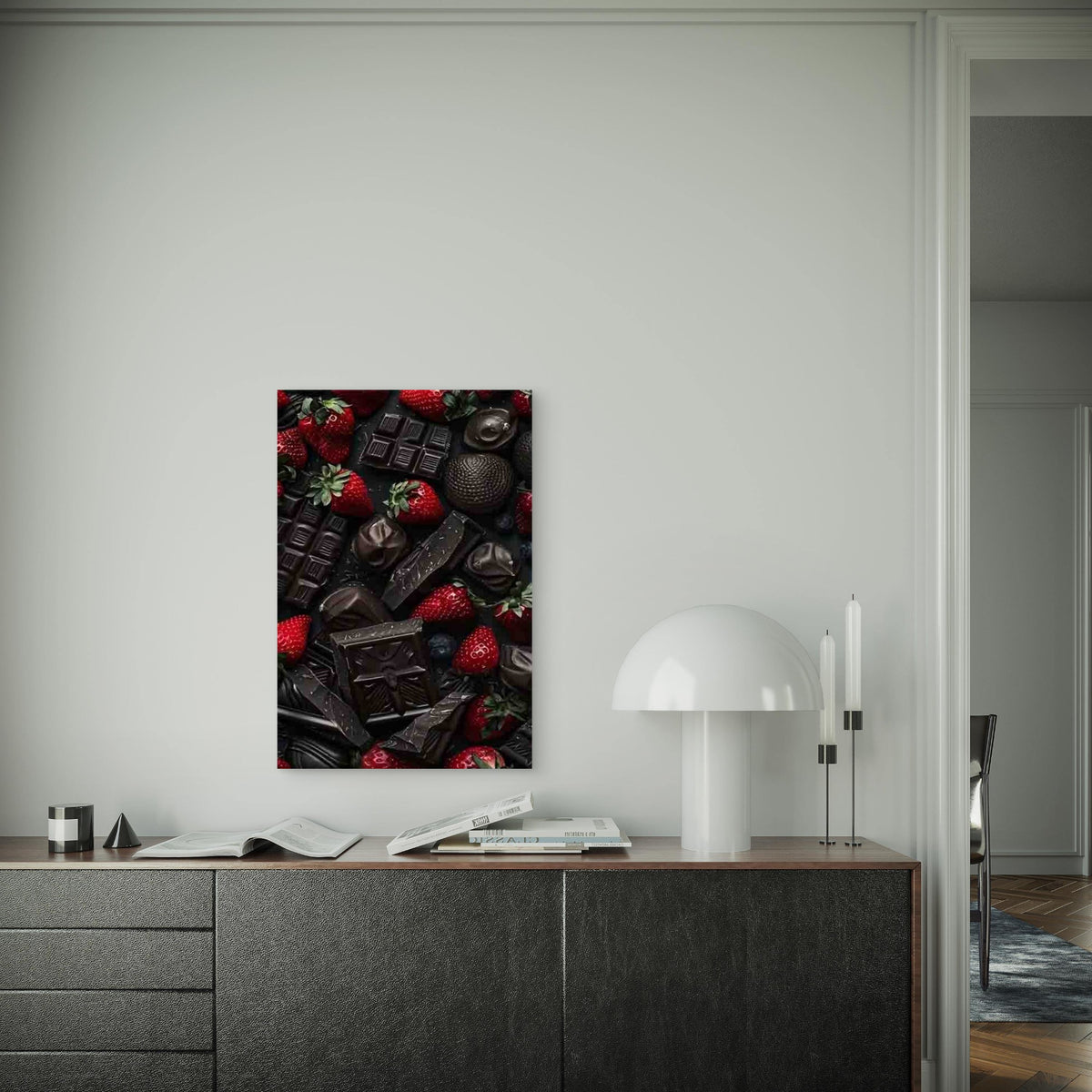 Realistic Strawberries & Chocolates Metal Print Ready to Hang