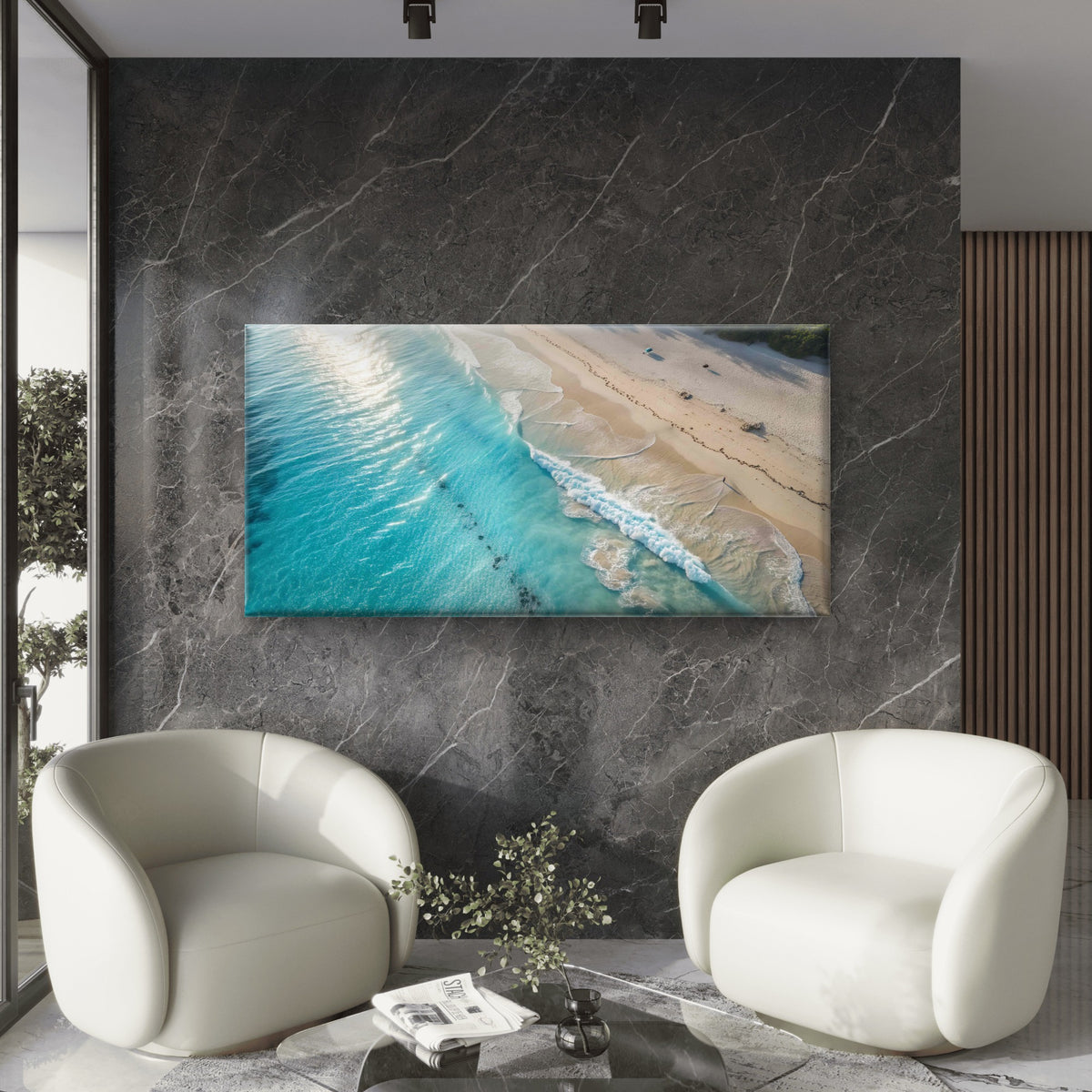 Abstract Ocean And Sandy Beach Wall Art Canvas Office Home Room Framed 120x60cm