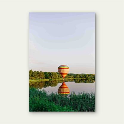 Hotair Balloon Touching Water 60x90cm Metal Print Ready to Hang