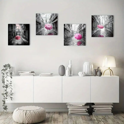 4pcs Eiffel Tower Black Wall Art Canvas Framed