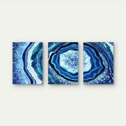 3pcs Blue Agate Illustration Metal Print Ready to Hang Art