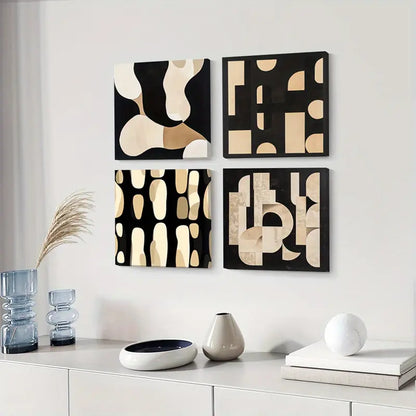 4pcs  Simple Decorative Geometric Shape   Wall Art Canvas Framed