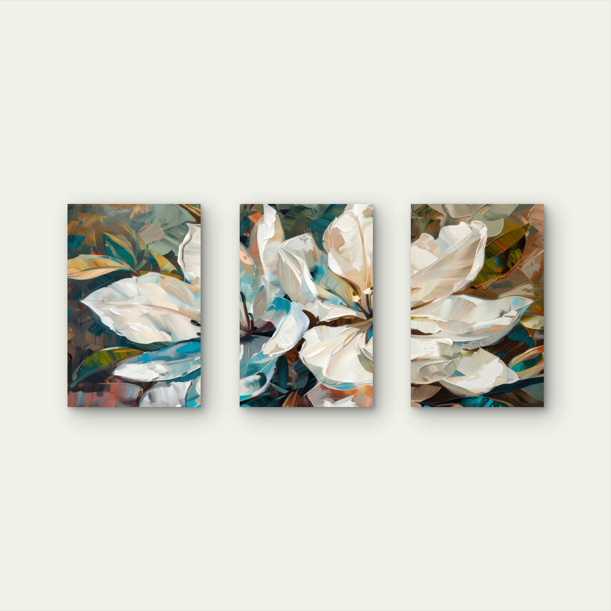 3pcs Abstract White Magnolia Flower Painting Wall Art Set Canvas Framed 60x90cm - High Quality Print 100% Australian Made Wall Canvas Ready to Hang