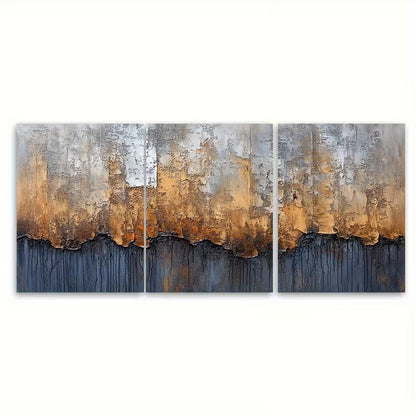 3pcs Abstract Earth Tone Textured Metal Print Ready to Hang Art