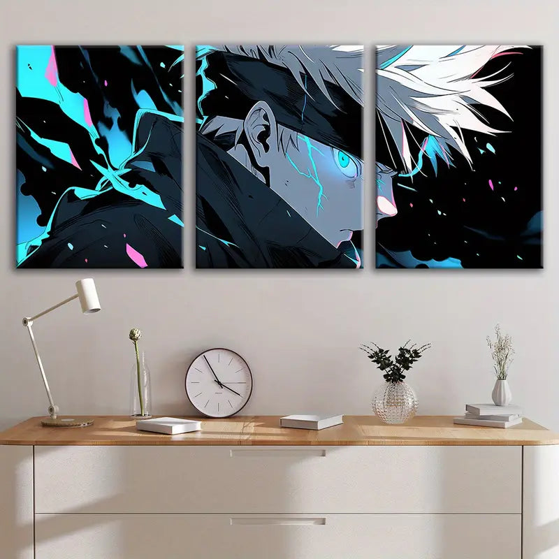 3pcs Gojo Abstract Anime Spell Poster Wall Art Set Canvas Framed 60x90cm - High Quality Print 100% Australian Made Wall Canvas Ready to Hang