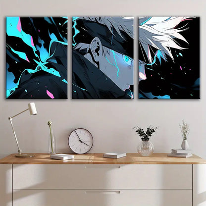 3pcs Gojo Abstract Anime Spell Poster Wall Art Set Canvas Framed 60x90cm - High Quality Print 100% Australian Made Wall Canvas Ready to Hang