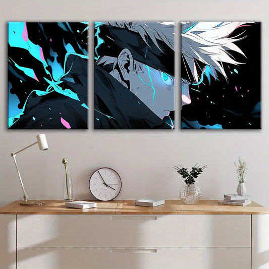 3pcs Gojo Abstract Anime Spell Poster Wall Art Set Canvas Framed 60x90cm - High Quality Print 100% Australian Made Wall Canvas Ready to Hang