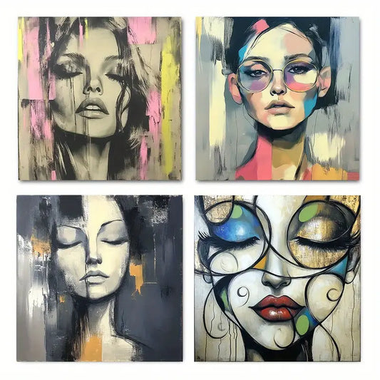 4pcs Stunning Black Face Vintage Inspire Perfect Wall Art Canvas Framed