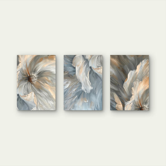3pcs Soft Cream Slate Floral Painting Flower Wall Art Set Canvas Framed 50x70cm - High Quality Print 100% Australian Made Wall Canvas Ready to Hang