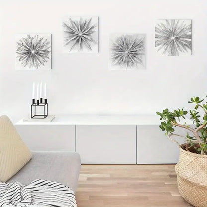 4pcs Grey Black White Radial Line Art Canvas Framed