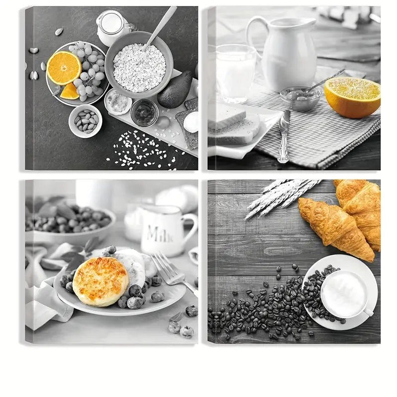 4pcs Black And White Coffee  Wall Art Canvas Framed