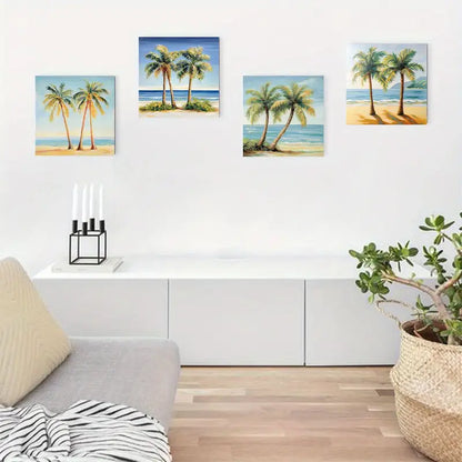 4pcs Tropical Palm Trees Plaque Canvas Framed